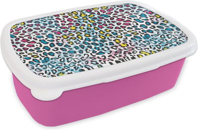 Broodtrommel Roze - Lunchbox - Brooddoos - Panter - Regenboog - Patroon - 18x12x6 cm - Kinderen - Meisje