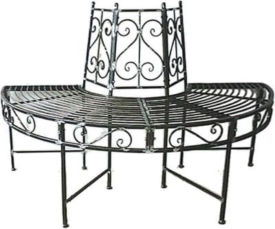 Halve Cirkel Tuinbank 124 x 63 x 82 cm, Weerbestendig Metaal in Rustico Look