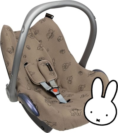 Ukje-Nijntje Hoes voor Maxi Cosi Pebble Cabriofix Citi - Autostoelhoes Groep 0 - Zacht Katoen - Met Waterdichte Voering ter Bescherming van je Autostoel - Perfecte Pasvorm - Taupe Nijntje