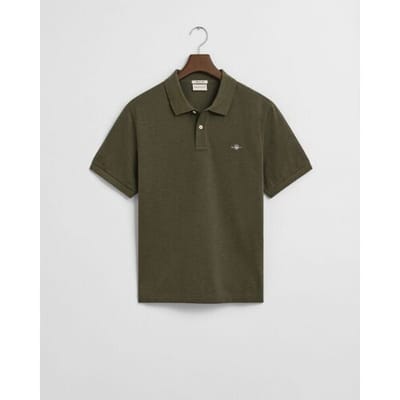 Gant Polo Fine Shield Short Sleeve Piqué Uni Khaki Green Melange / male