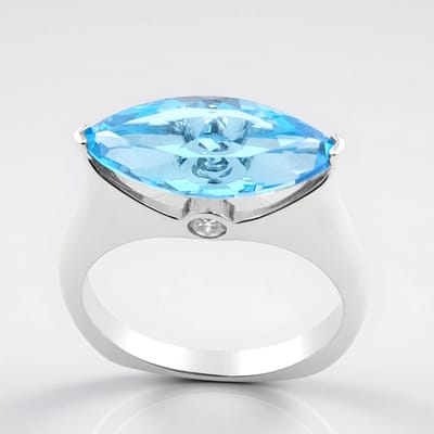 Cavill - Elegante Damesring 925 Sterling Zilver Gerhodineerd - Marquise Marambaia Topaas 4,22 ct - Zirkonia Accenten - Klassiek & Verfijnd