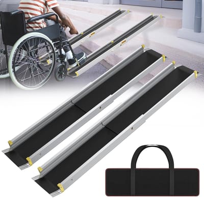 Aufun helling telescopische oprijplaten rail deurdrempel aluminium drempelhelling draagvermogen 300 kg, zilver (121-213 cm)
