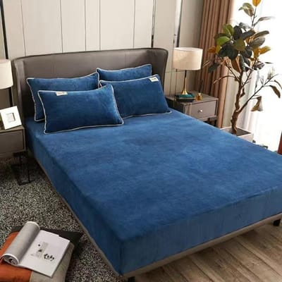 Winter Pluche Hoeslaken Effen Flanel Elastische Band Hoeslaken Matrasbeschermer Hoes Fluwelen Bedsprei Matrashoes 90x200x20cm blauw