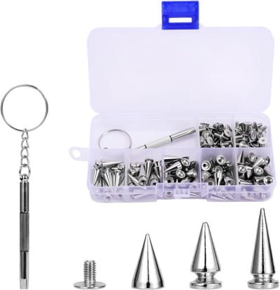 Set van 100 punk klinknagels en studs, metalen kegelspijkers 7mm met schroevendraaier, voor leren artikelen, kleding en riemen, perfect voor creatief ontwerp en DIY-projecten