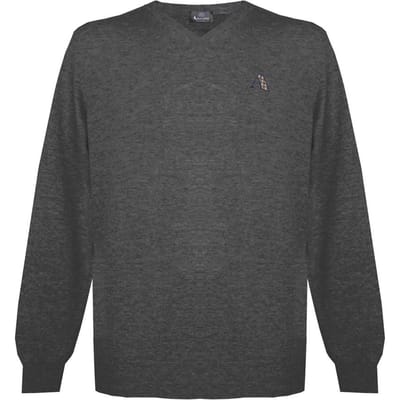 Aquascutum heren lange mouwen / v-hals knitwear jumper met logo in ultra donkergrijs
