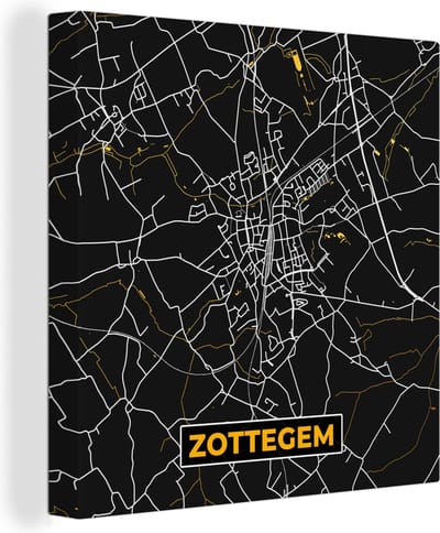 Canvas Schilderij Plattegrond - Stadskaart - Goud - Zottegem - Kaart - 20x20 cm - Wanddecoratie