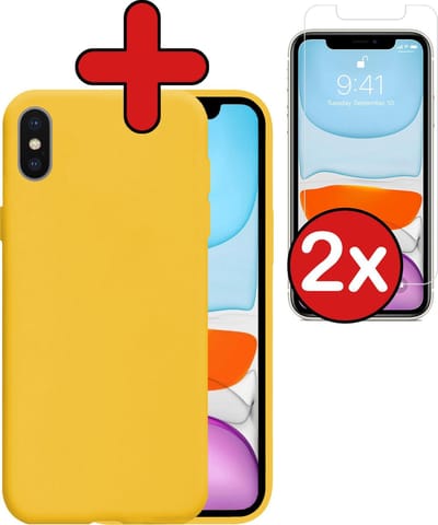 Hoesje - Met 2x Screenprotector - Geschikt voor Apple iPhone X - Sterk & Shockproof - Telefoon Hoes - Back Cover - Siliconen Case - Telefoonhoes - Geel