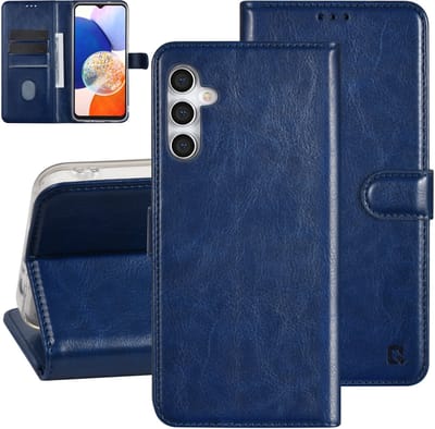 UNIQ Accessory Galaxy A14 5G Book Case hoesje - Pasjeshouder voor 3 pasjes - Magneetsluiting - Hanger - Blauw