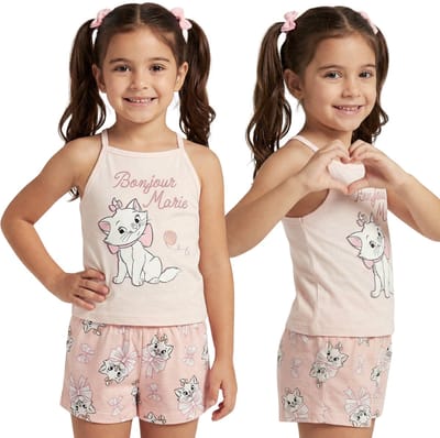 DISNEY Aristocats Marie Meisjespyjama van katoen, tweedelige zomerpyjama met spaghettibandjes OEKO-TEX