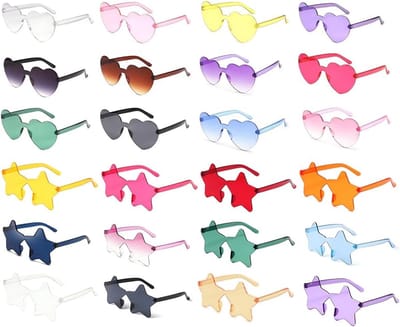 Kleurige feestglazen 24 stuks - Rimloze hartvormige zonnebrillen - Retro hippie stijl - SnelShoppen