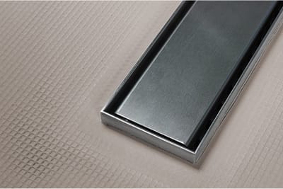 Betegelbare doucheplaat 90 x 90 cm met goot Wiper Showerlay Ponente afvoer horizontale goot hoofdzijde betegelbaar douchebord douchebak gelijkvloers