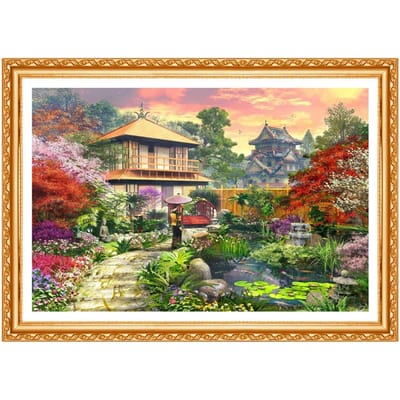 Volledige ronde boor diamant borduurwerk Japanse tuin diamant schilderij kruissteek strass decor 20X30CM beige