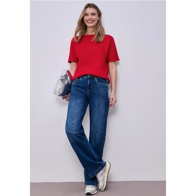 Shirt met overhangende schouders en geribd detail