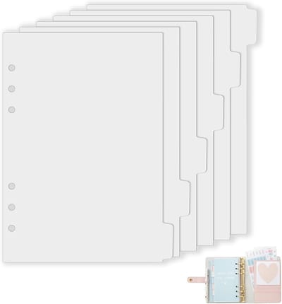 6 stuks tabbladen A5, map scheidingsbladen, 6 gaten, register A5, kunststof gematteerd wit, indexverdeler voor ringband, notitieboek, planner, 21 x 14,8 cm