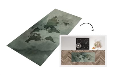 Keukenloper - Loper keuken - Wereldkaart - Groen - Grijs - 120x50 cm - Keukenloper vinyl