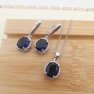 Sieradenset Vierdelig Blauw Kristal Hazeliet Ketting Temperament Oorbellen brown