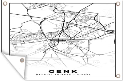 Muurdecoratie Stadskaart – Plattegrond – België – Zwart Wit – Genk – Kaart - 180x120 cm - Tuinposter - Tuindoek