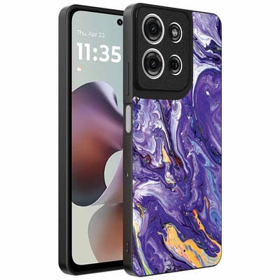 Geschikt voor Motorola Moto G56 Telefoonhoesje met Paars Goud Marmer Opdruk - TPU Backcover Case Purple Gold Marble Design - Paars Goud - Smartphonica geschikt voor Motorola Moto G56