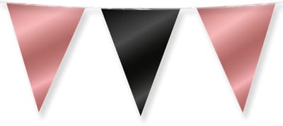 Dubbelzijdige vlaggenlijn | Set á 6 stuks | Lengte: 10 meter | Kleur: Rosé goud | Zwart