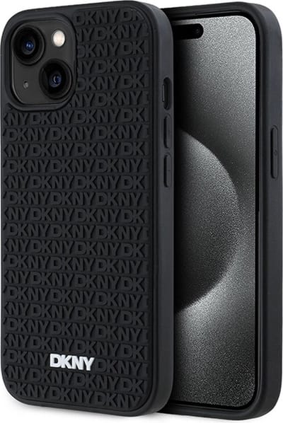 DKNY 3D Rubber Repeat Pattern hoesje voor iPhone 15 Plus - zwart