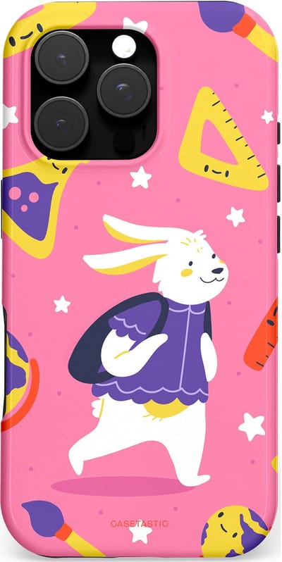 Casetastic hoesje geschikt voor Apple iPhone 16 Pro - MagSafe - Dubbellaagse bescherming - Slimme konijnensprongen - Fashion Case - Koraal Geel Roze