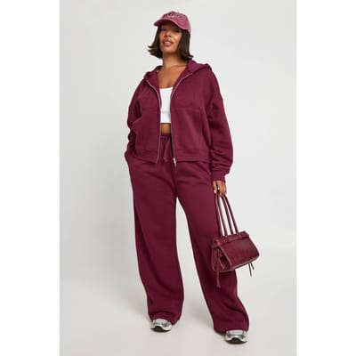 boohoo Dames Plus Applique 89 Zip Through Hoodie Trainingspak | Kersen | Maat: 46
