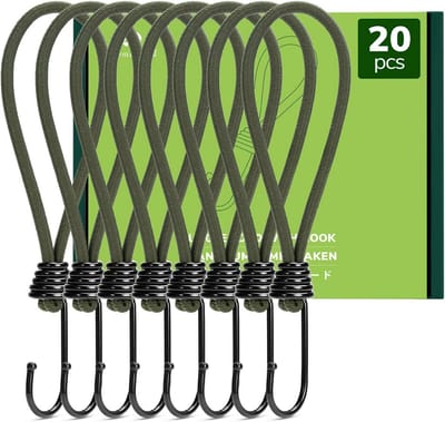 Rubberen Spanners met Haak - Dekzeilspanner Spanrubbers - Vastzetten van Bagage - UV- en Slijtbestendig - 20 cm - Zwart