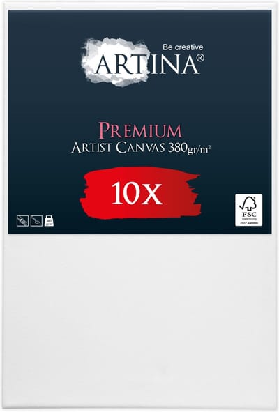 Artina Set van 10 Schildersdoeken 40x60 cm - FSC® Schildersdoek 10 Stuks - Premium Canvas Dubbel Geprimed Spieraam Wit