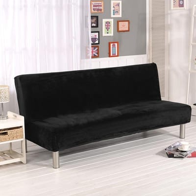 Fluwelen Pluche-aanvoelende Armloze Bankbedhoes Opklapbare Zetel Sliphoes Moderne Stretch Bankbedhoezen Elastische Bankbeschermer Thuisgebruik Hotel Z Size 150-185 cm zwart