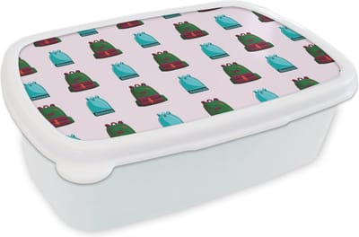 Broodtrommel Wit - Lunchbox - Brooddoos - Rugzak - Patronen - Retro - Pastel - 18x12x6 cm - Volwassenen