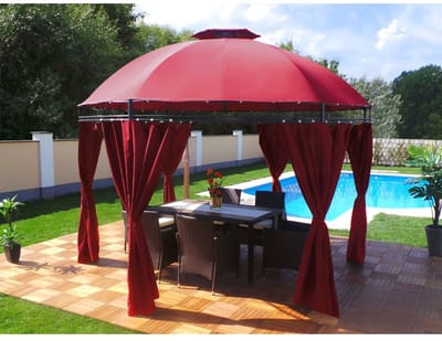 Yolo-deals - Tuin Prieel DeLuxe met LED verlichting - Solar - Rond - 350cm -UV bestendig - Rood