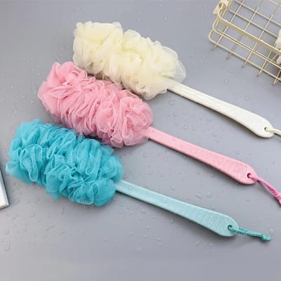 Brosse arrière à Long manche, épurateurs de corps, brosse de douche suspendue, éponges en maille douce, brosses de bain-douche, accessoires de bain pour adultes Pink white