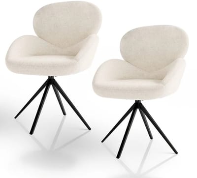 Draaistoel / Eetkamerstoel Albano - Incl. Draaifunctie - Bouclé Stof - Crème - Set van 2