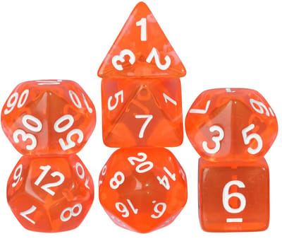 Dobbelstenen Set 7-delig – Transparant Oranje D20 D12 D10 D8 D6 D4 – Voor RPG & Tafelspellen