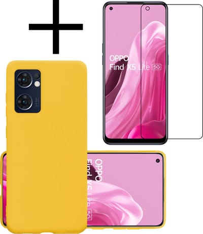 Hoesje - Met Screenprotector - Geschikt voor OPPO Find X5 Lite - Sterk & Shockproof - Back Cover - Siliconen Case - Telefoon Hoes - Geel