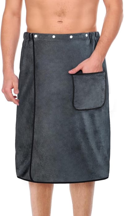 Heren' Koraal Fleece Badrok, Badhanddoek Lichaamswikkel voor Heren, Heren Verstelbare Badwikkel, Heren' Super Absorberende Verdikte Handdoek, Draagbare Handdoek Rok Thuis Badwikkel voor Spa