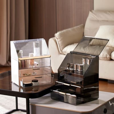 Make-up Organizer met Deksel, 3-laags Transparante Opbergdoos voor Cosmetica, Huidverzorging en Sieraden voor Badkamer en Slaapkamer