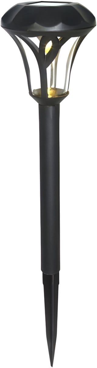 Gerimport Tuinlamp - solar - LED licht - kunststof - H38 cm - zwart - grondpin - prikspot