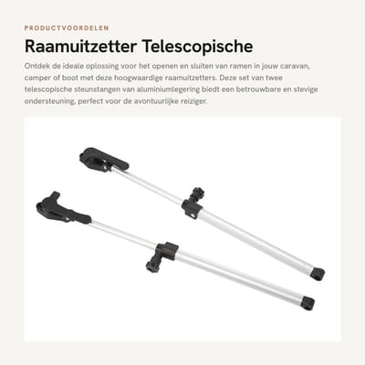 Dailygoods- Raamuitzetter telescopisch - Aluminiumlegering - 2 Stuks - Maximale lengte 435 mm - RV-raamsteun - Lichtgewicht en schokbestendig