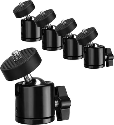 SnelShoppen - PARFCO Mini Tripod Head Pack van 5, 360° Rotating Ball Head voor Tripods, Monopods, Camera Accessoires, Universele 1/4 Interface, Zwart