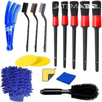 Reinigingsset Auto - Detailing Borstels - Auto Poetsen - Krachtige Reiniging - 15 Delig - Zwart