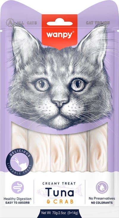 Wanpy - Likbare snack tonijn en krab 5 sticks van 14g