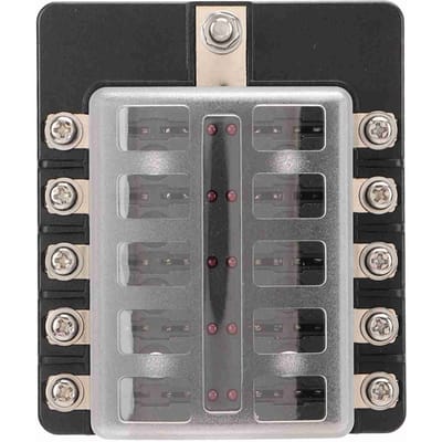 10-weg steekzekeringkast 10?32V 100A Nominaal Stofdichte Clip-On Afdekking met Rode LED Indicator voor Auto Camper gray