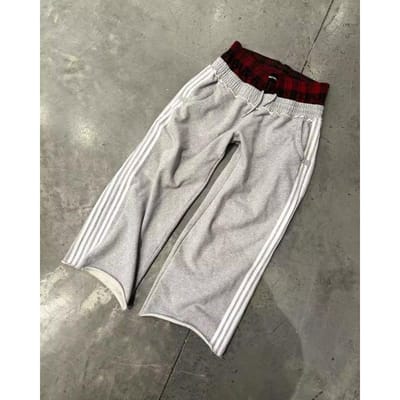 Casual broek met dubbele taille en vetersluiting voor heren, retro Harajuku straight-leg broek, hoge taille, hiphop sportbroek L white