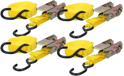 Dunlop Spanbanden met Ratel 4 Stuks - Sjorbanden - Max. 350KG - 5 Meter Lang - Nylon - Zwart/Geel
