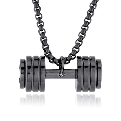 My Sweet Romance® – Halsketting met Dumbbell-Fitness ketting | Dumbell sieraad | krachttraining – Zwart – 60 cm – RVS – Bedel 37 x 14 mm