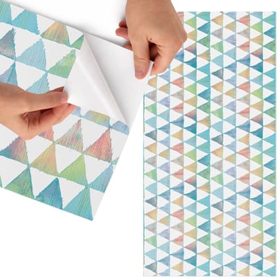 Tulup Meubelfolie - Kleurrijk retro patroon Decoratiefolie Zelfklevend - 75x150 cm - Blauw Meubelfolie - Decoratiefolie Zelfklevend - Geometrische Meubelfolie - Meubelfolie Zelfklevend - Badkamer decoratie - Geometrie
