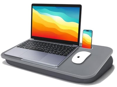 Schootbureau met Kussen voor Laptop tot 17 Inch - Draagbare Laptopstandaard met Lade en Telefoonhouder