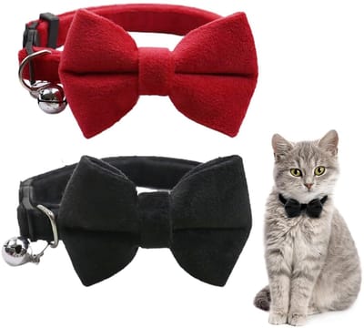 Store_8 - Fluwelen kattenhalsband - Verstelbare kattenhalsband met belletjes - Set van 2 - Voor kleine puppy's - Veiligheidsvlinderdas - Bruiloften...