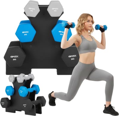 Gymtek® Halterset op Standaard - 2x 1kg, 2x 2kg, 2x 3kg Halters - met Halterstandaard - Halter Set voor Krachttraining